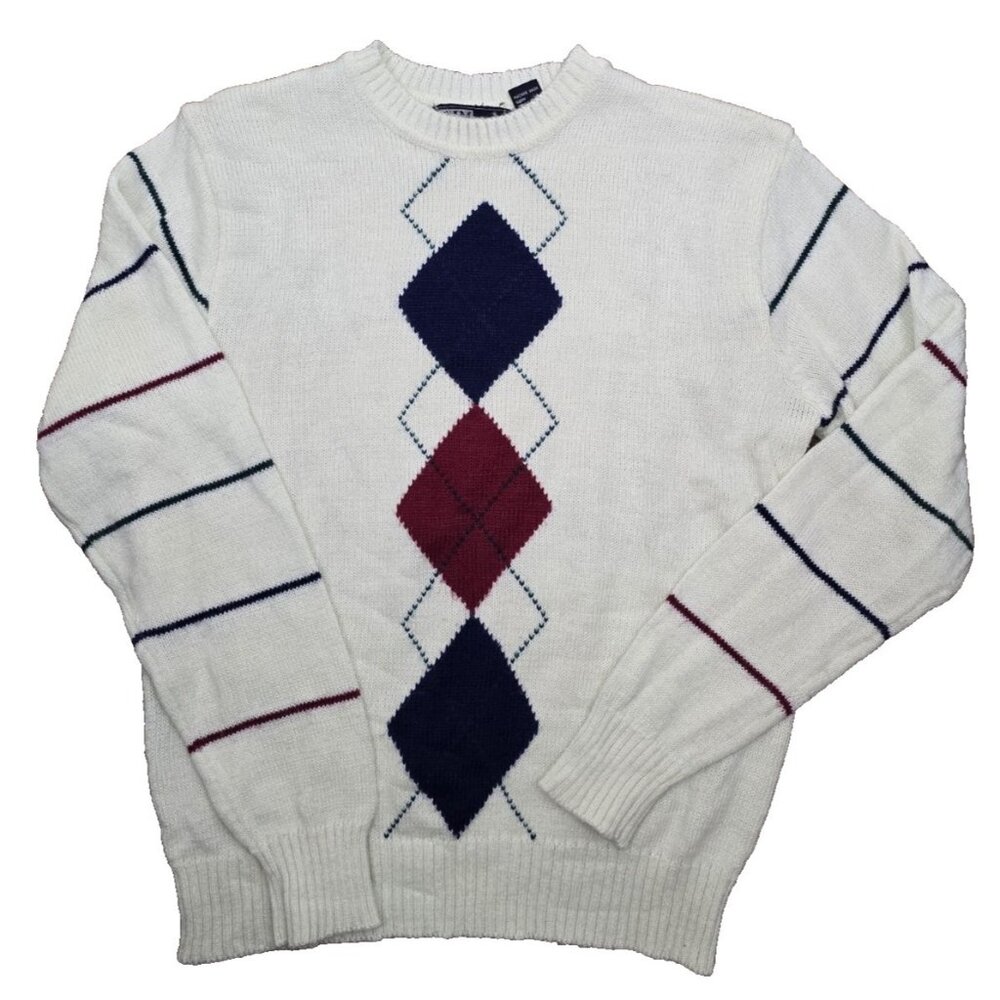 Vintage Sim Sportswear‎ Argyle Sweater Preppy Academia Large